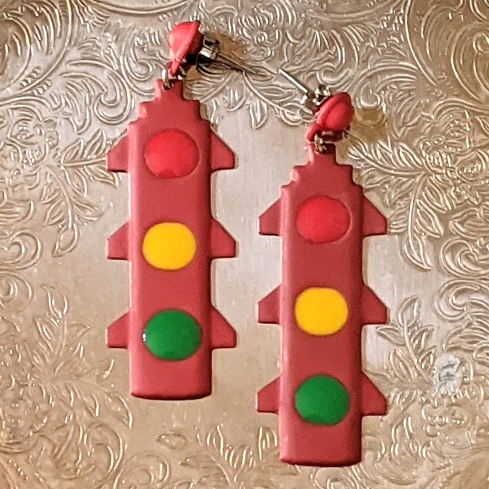 Vintage Stoplight Drop Stud Earrings